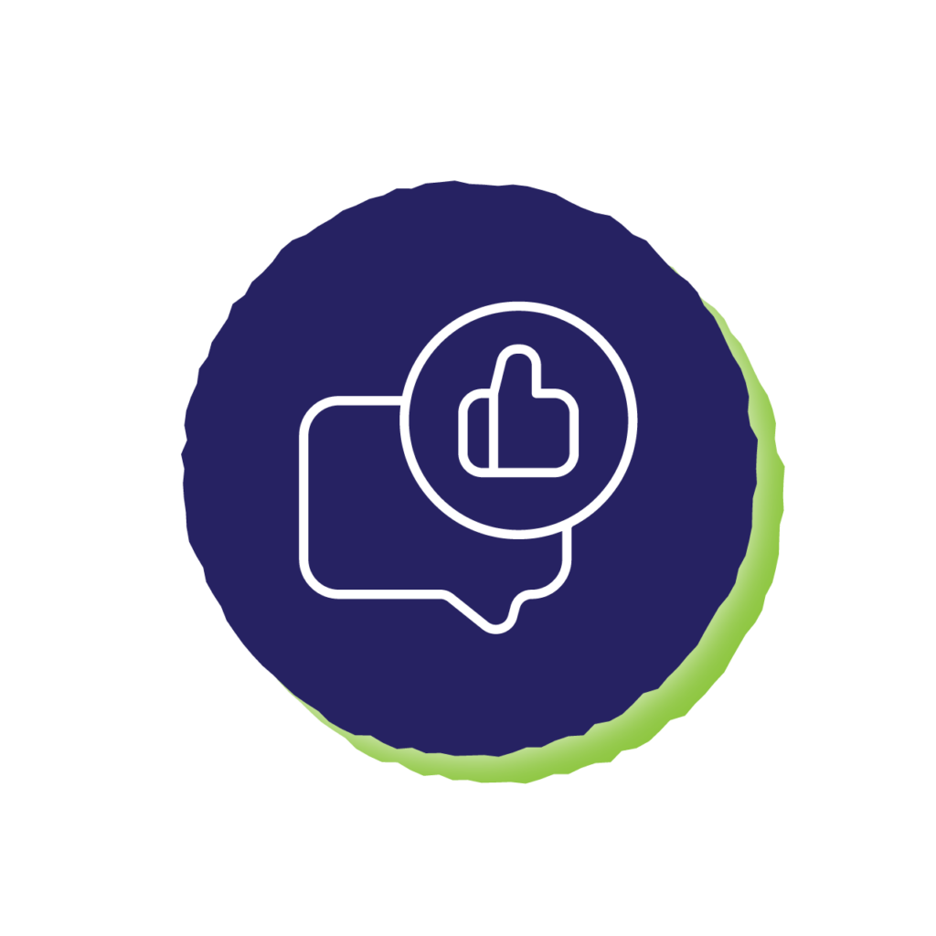 Icon with a quote bubble and thumbs up